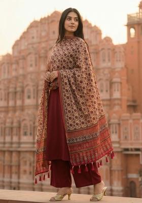 Red Digital Print Silk Dupatta