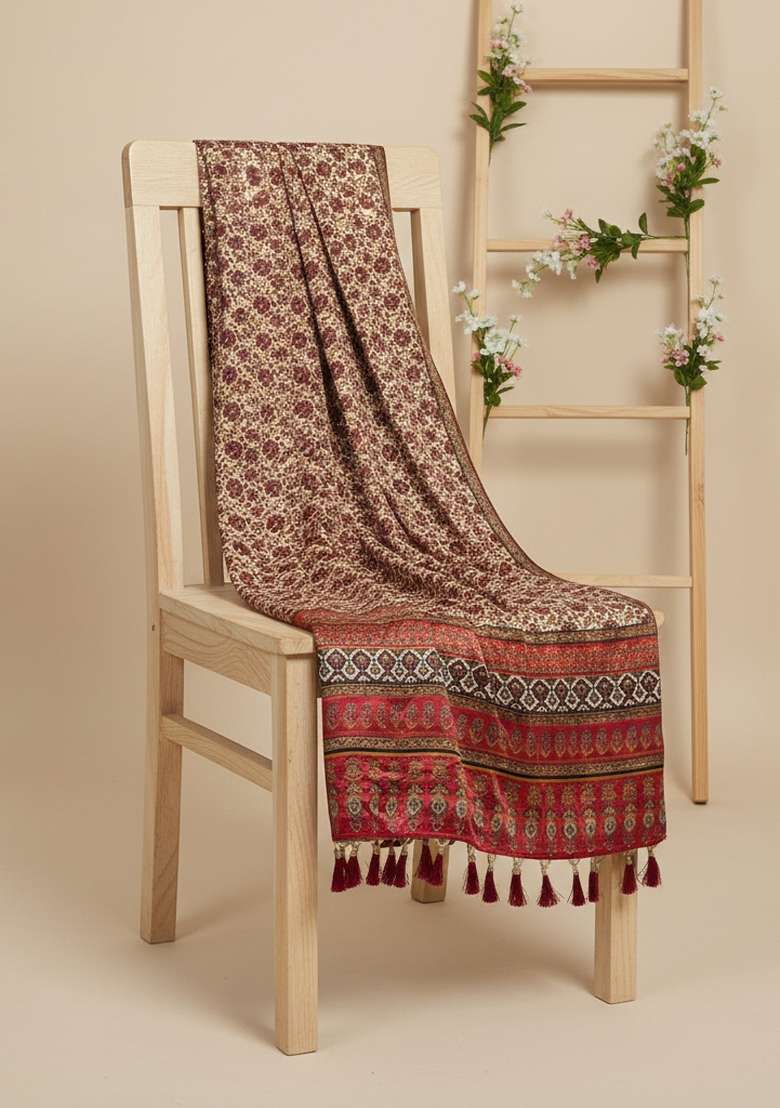 Red Digital Print Silk Dupatta - Indya