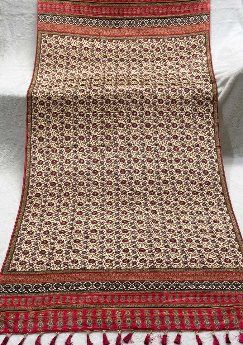 Red Digital Print Silk Dupatta - Indya