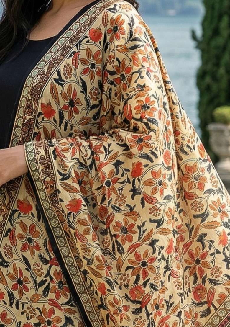 Black Digital Print Silk Dupatta - Indya