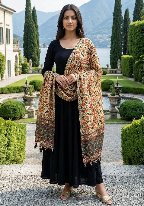 Black Digital Print Silk Dupatta