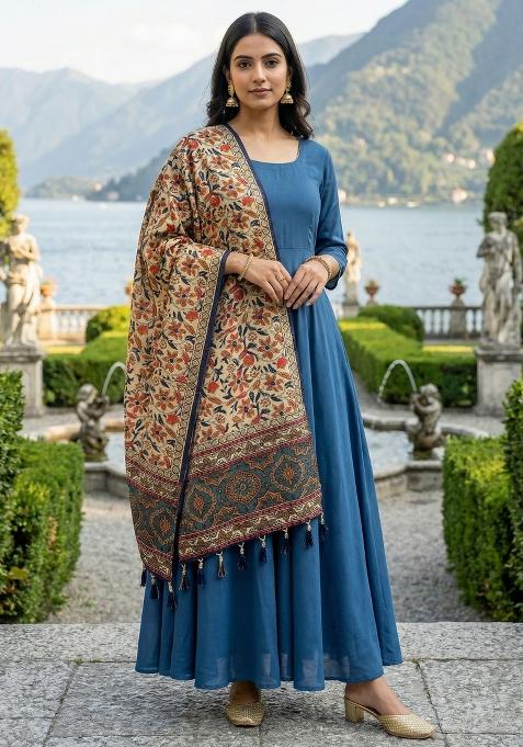 Blue Digital Print Silk Dupatta