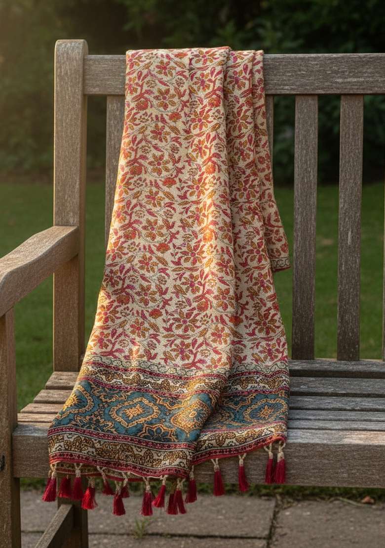 Pink Digital Print Silk Dupatta - Indya