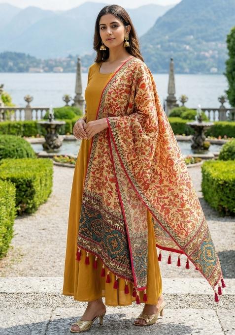 Pink Digital Print Silk Dupatta