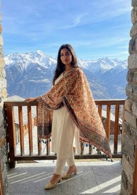 Maroon Digital Print Silk Dupatta