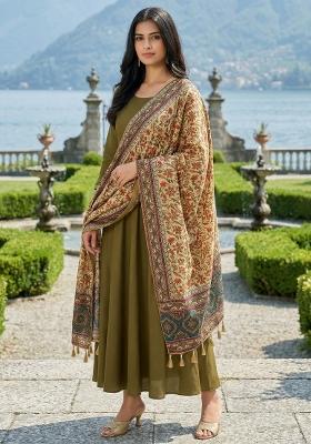 Green Digital Print Silk Dupatta