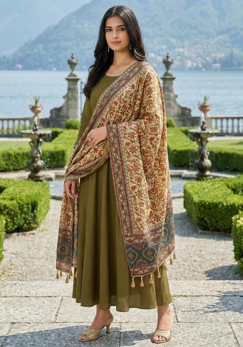 Green Digital Print Silk Dupatta