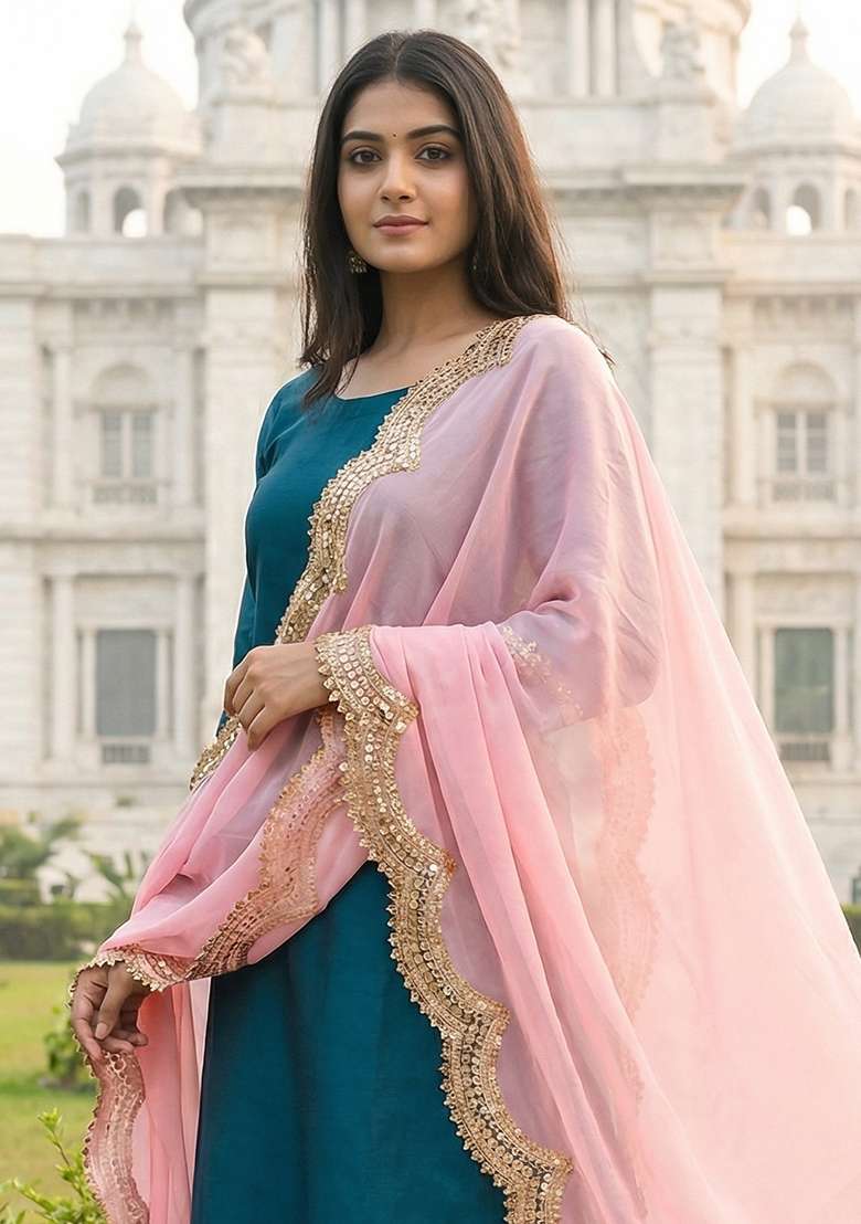 Pink Digital Print Organza Dupatta - Indya