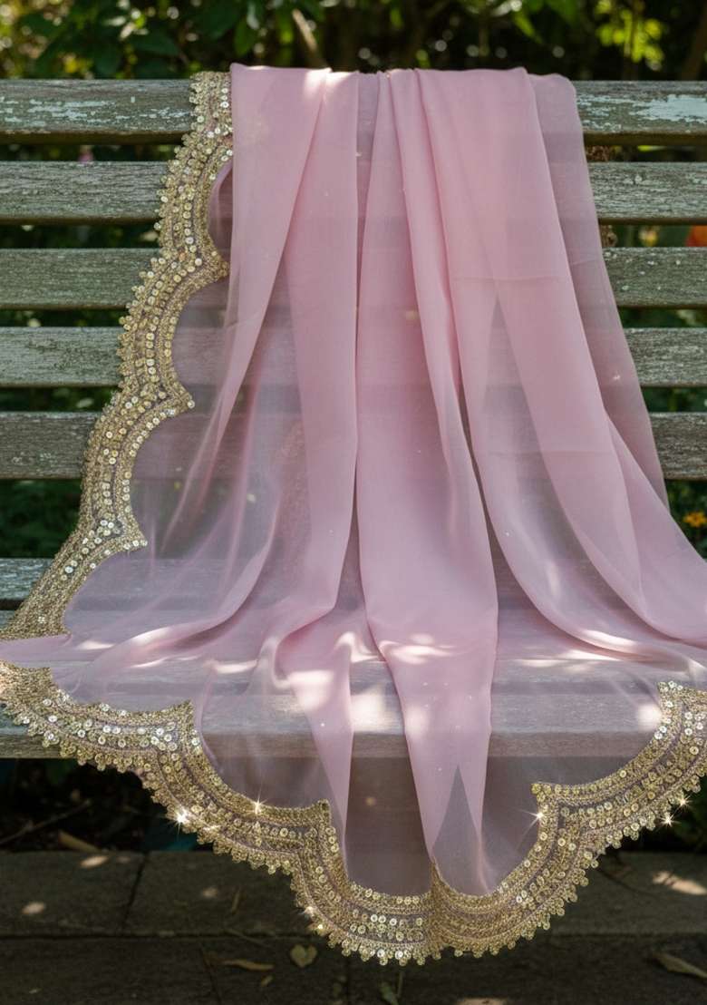 Pink Digital Print Organza Dupatta - Indya