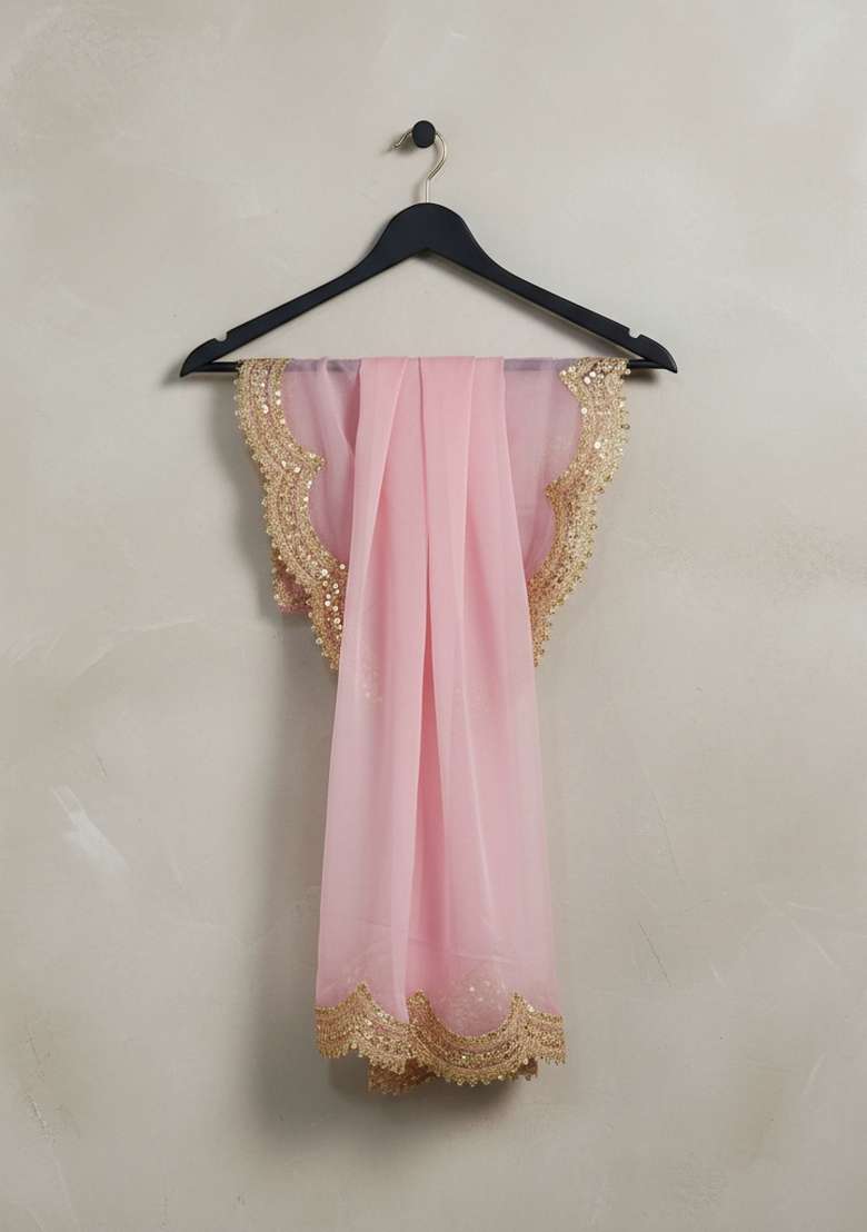 Pink Digital Print Organza Dupatta - Indya