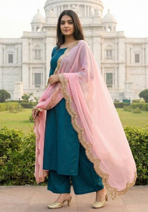Pink Digital Print Organza Dupatta