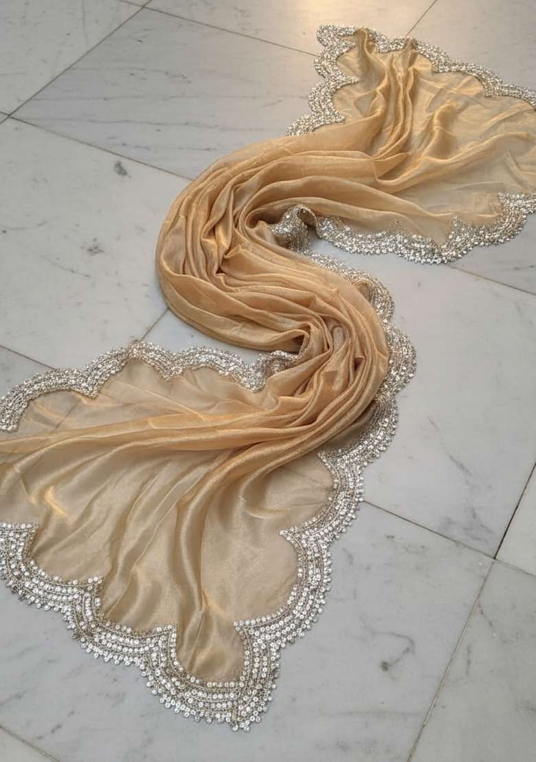 Gold Digital Print Organza Dupatta - Indya