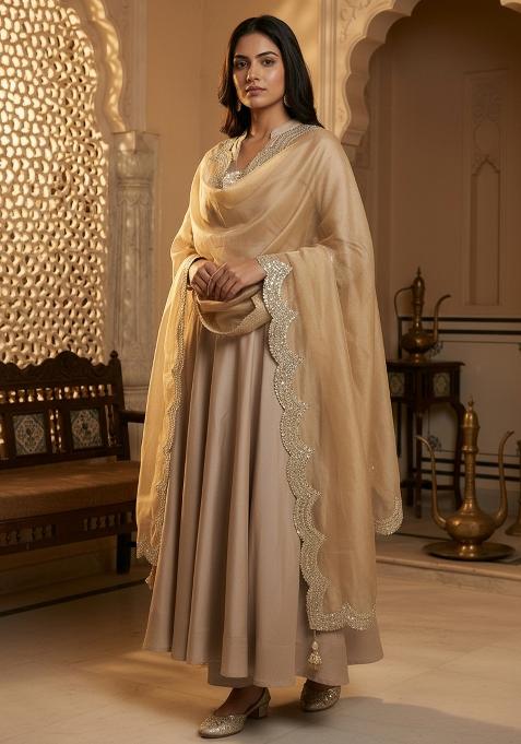 Gold Digital Print Organza Dupatta