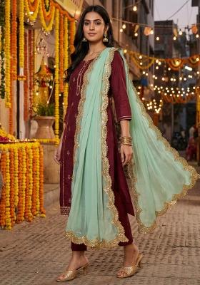Green Digital Print Organza Dupatta