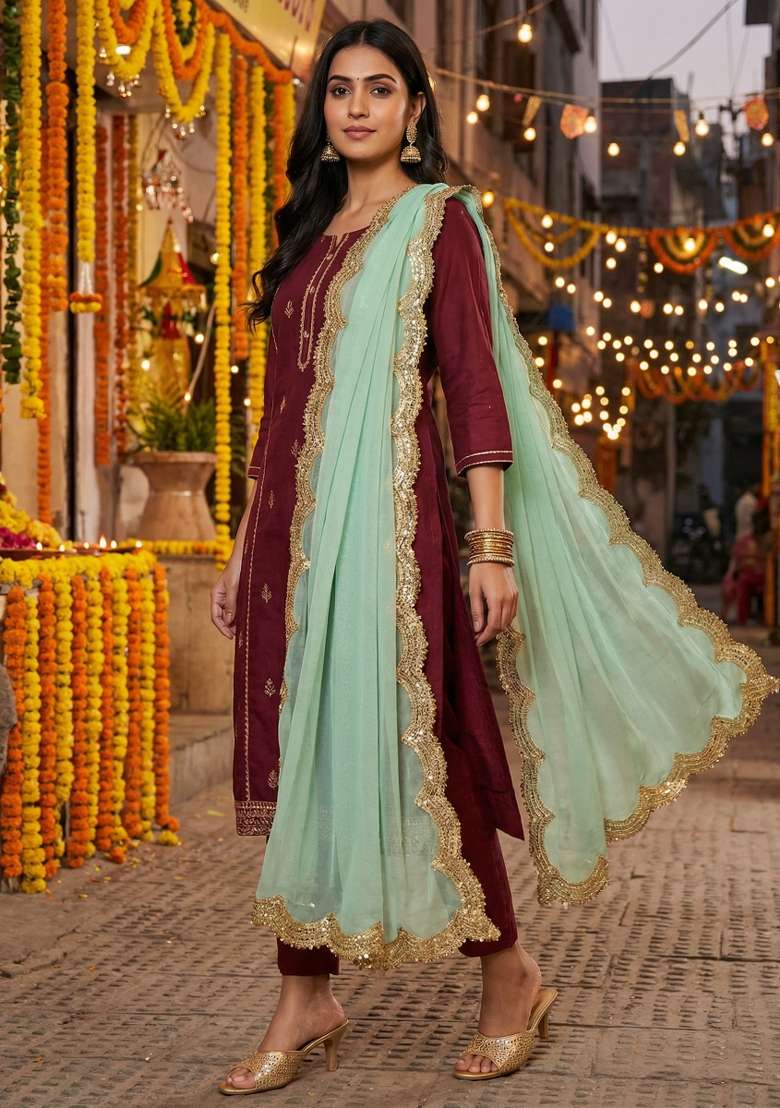 Green Digital Print Organza Dupatta - Indya