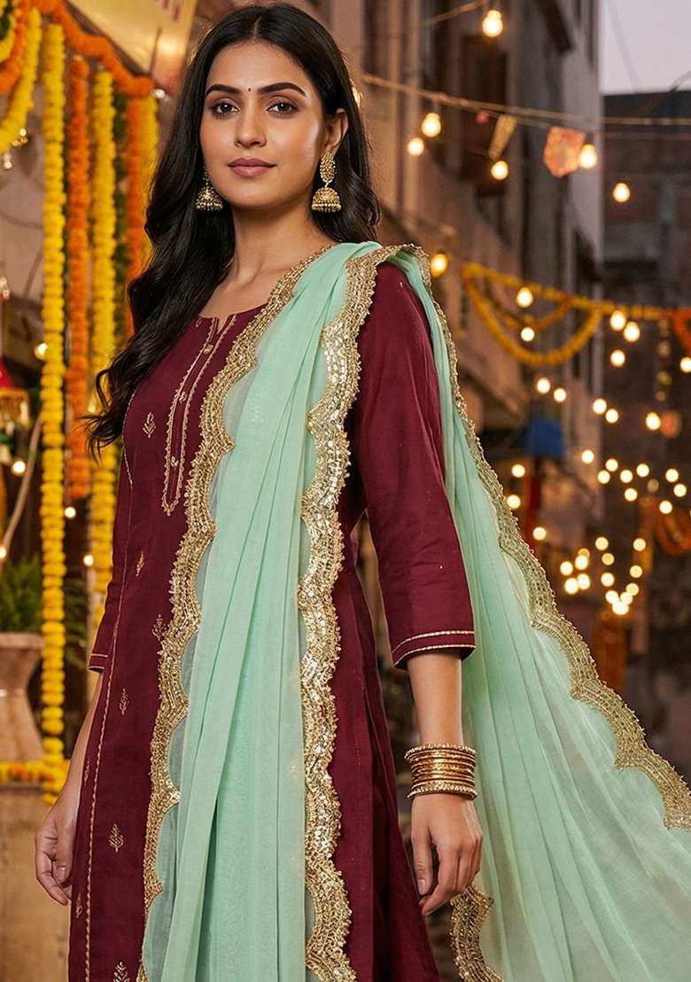 Green Digital Print Organza Dupatta - Indya