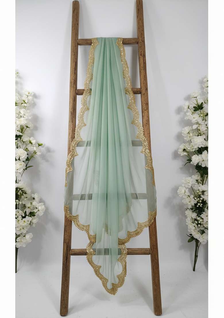 Green Digital Print Organza Dupatta - Indya