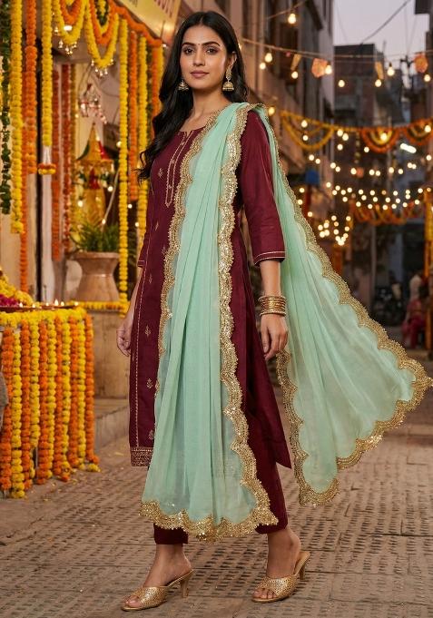 Green Digital Print Organza Dupatta