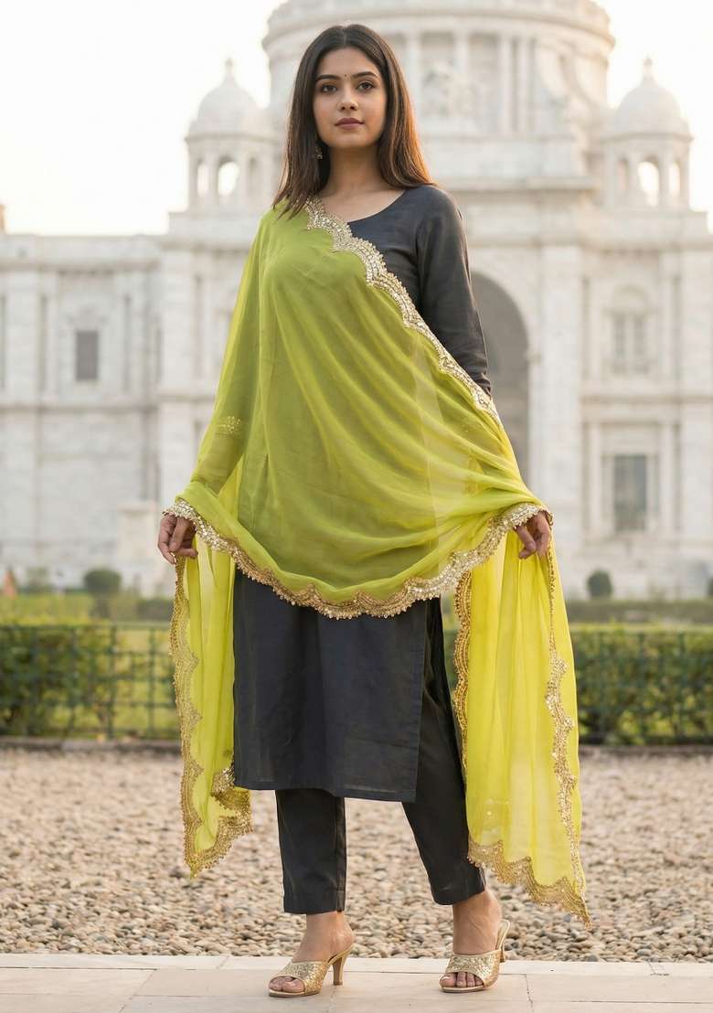 Green Digital Print Organza Dupatta - Indya