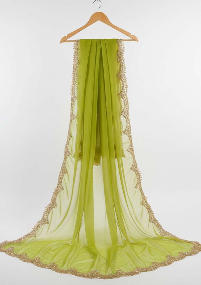 Green Digital Print Organza Dupatta - Indya