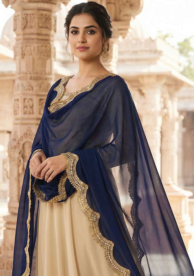 Blue Digital Print Organza Dupatta - Indya