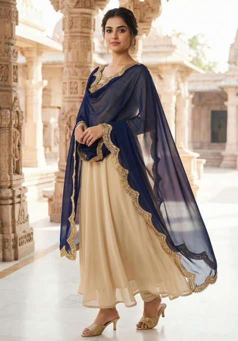 Blue Digital Print Organza Dupatta