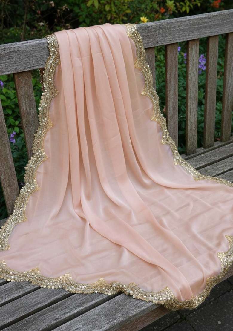 Peach Digital Print Organza Dupatta - Indya