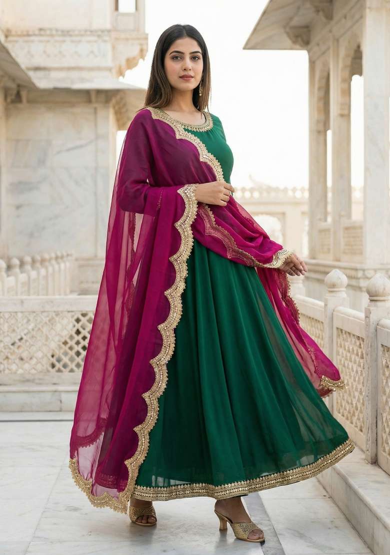 Pink Digital Print Organza Dupatta - Indya