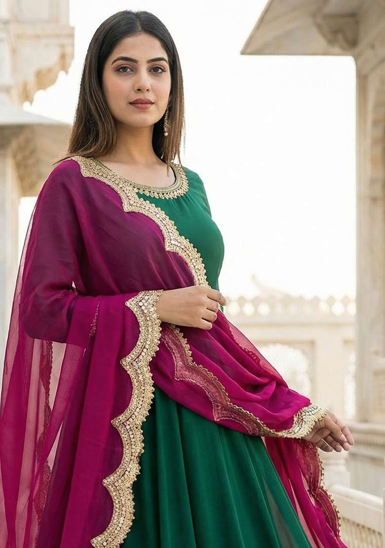 Pink Digital Print Organza Dupatta - Indya