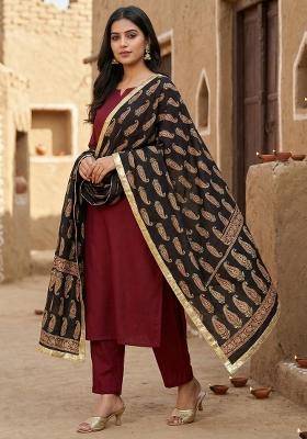 Black Digital Print Cotton Dupatta