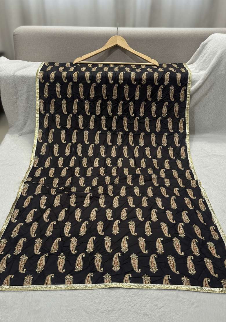 Black Digital Print Cotton Dupatta - Indya