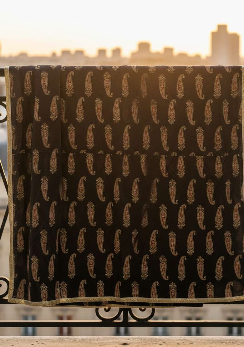 Black Digital Print Cotton Dupatta - Indya
