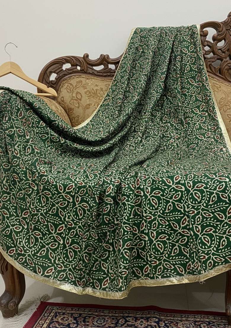 Green Digital Print Cotton Dupatta - Indya