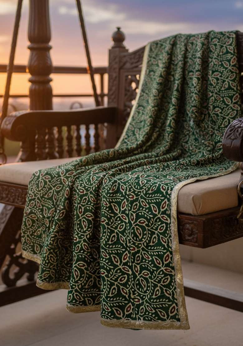 Green Digital Print Cotton Dupatta - Indya