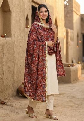 Maroon Digital Print Cotton Dupatta