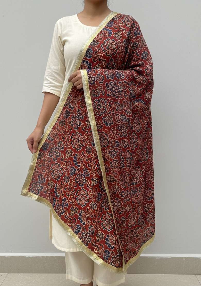 Maroon Digital Print Cotton Dupatta - Indya
