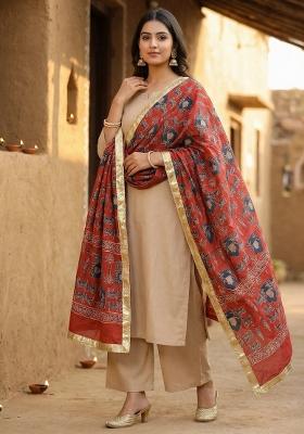 Red Digital Print Cotton Dupatta