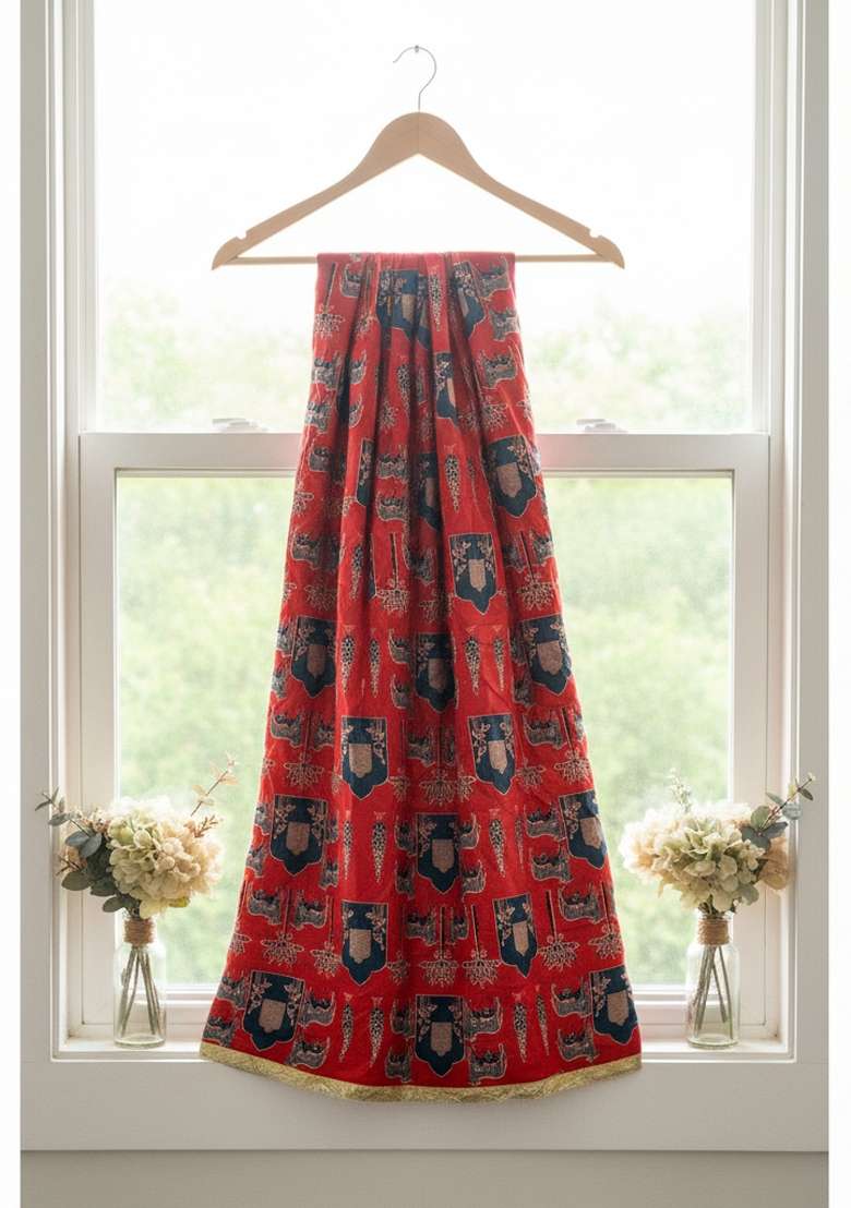 Red Digital Print Cotton Dupatta - Indya