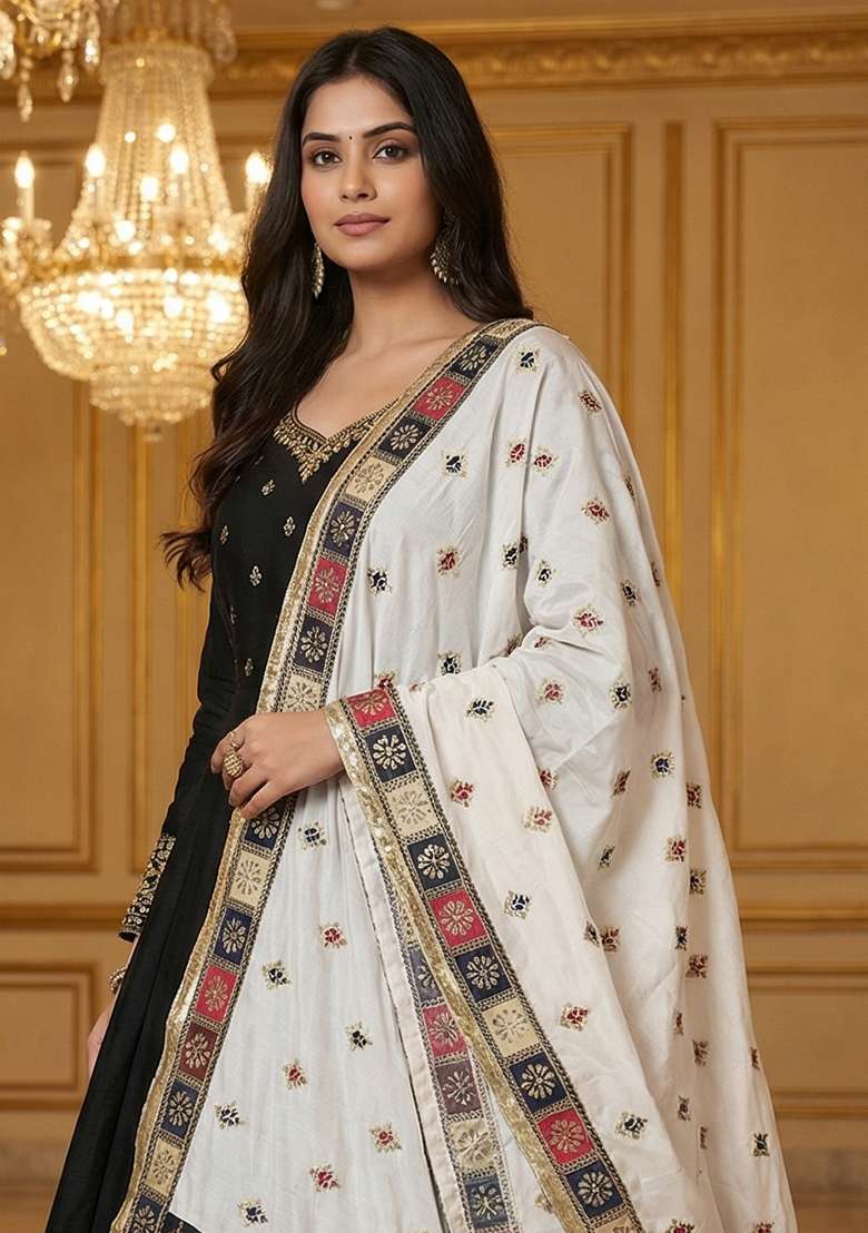 White Digital Print Cotton Dupatta - Indya