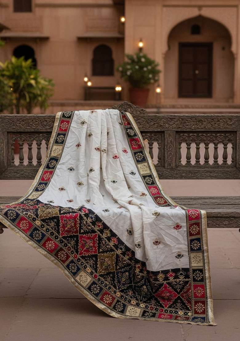 White Digital Print Cotton Dupatta - Indya