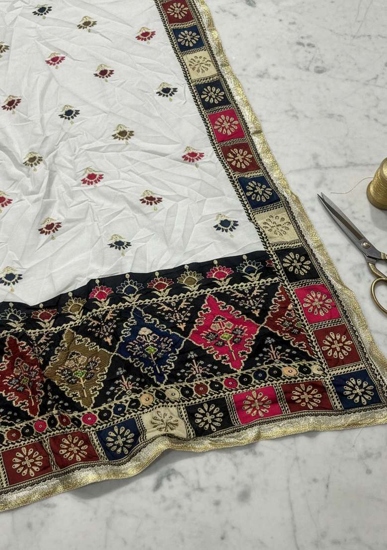 White Digital Print Cotton Dupatta - Indya