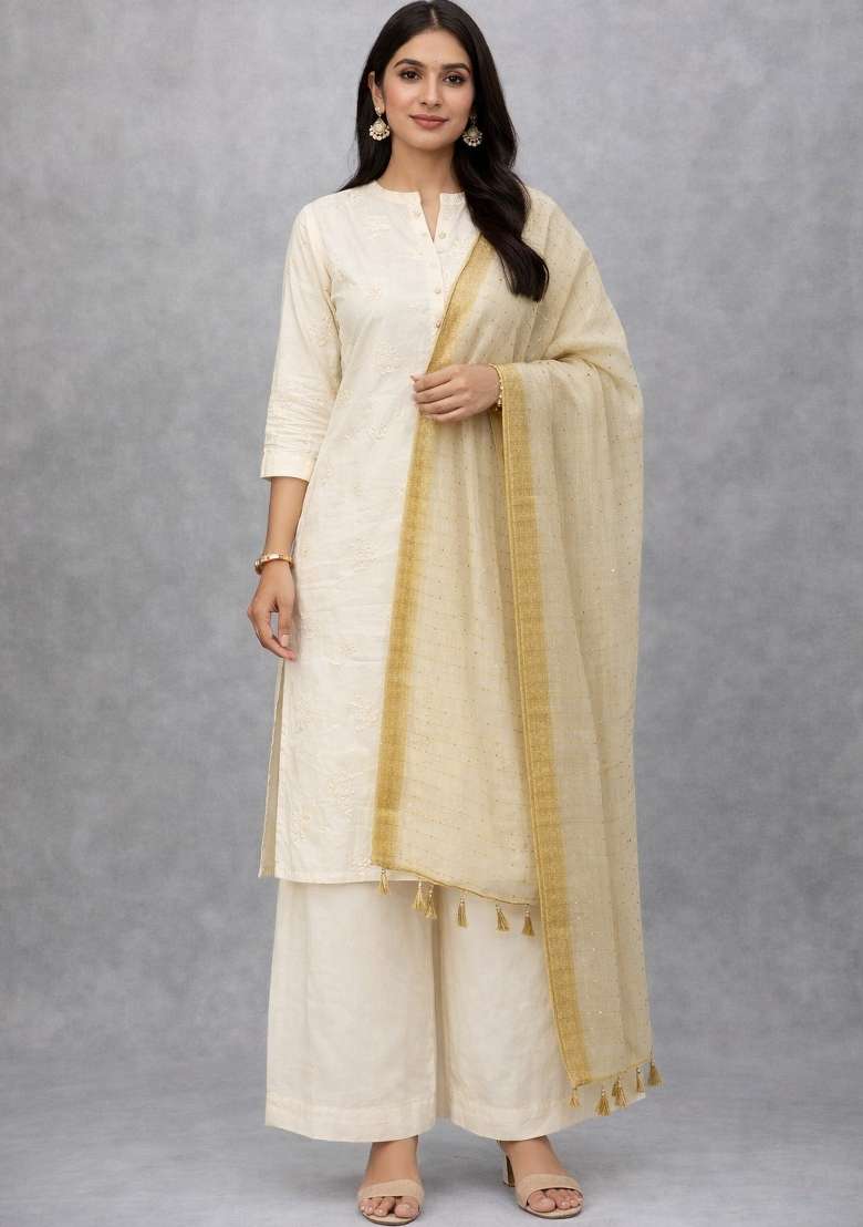 Gold Digital Print Organza Dupatta - Indya