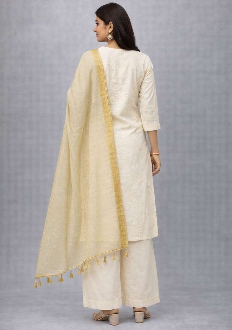 Gold Digital Print Organza Dupatta - Indya