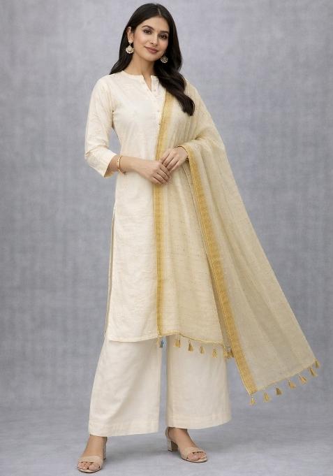 Gold Digital Print Organza Dupatta