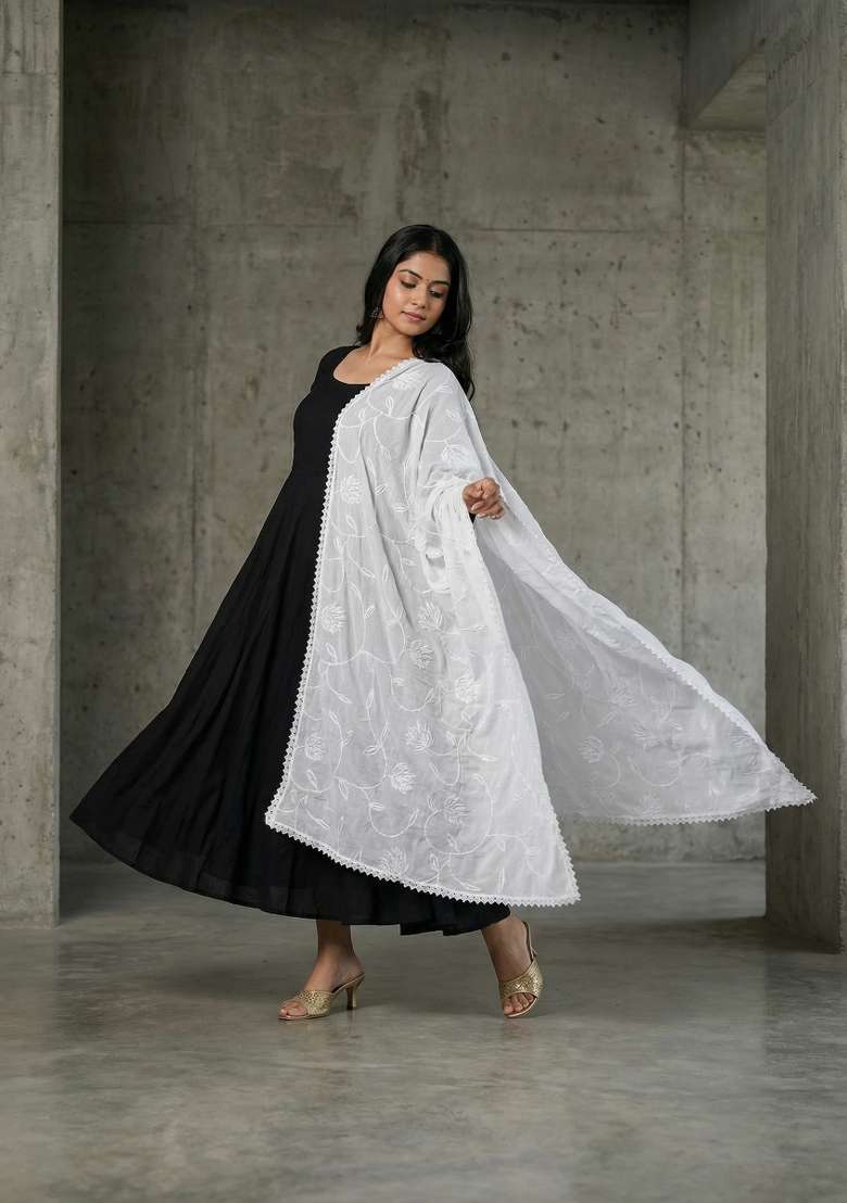 White Digital Print Georgette Dupatta - Indya