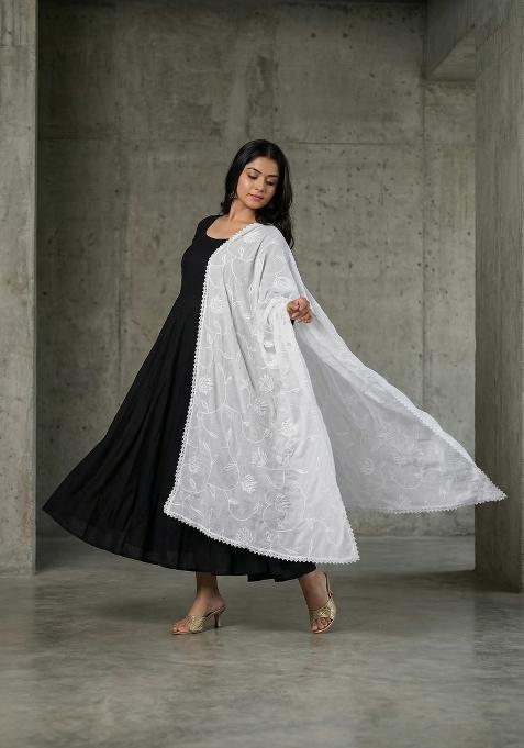 White Digital Print Georgette Dupatta