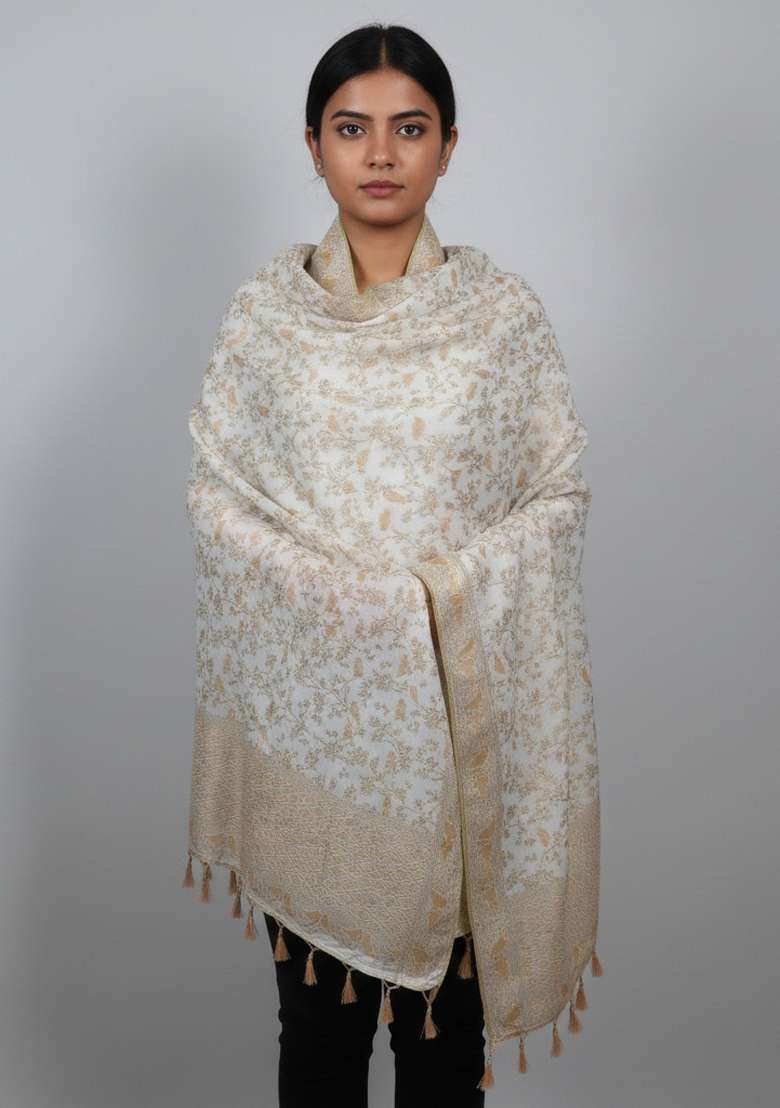 Cream Digital Print Blended Dupatta - Indya