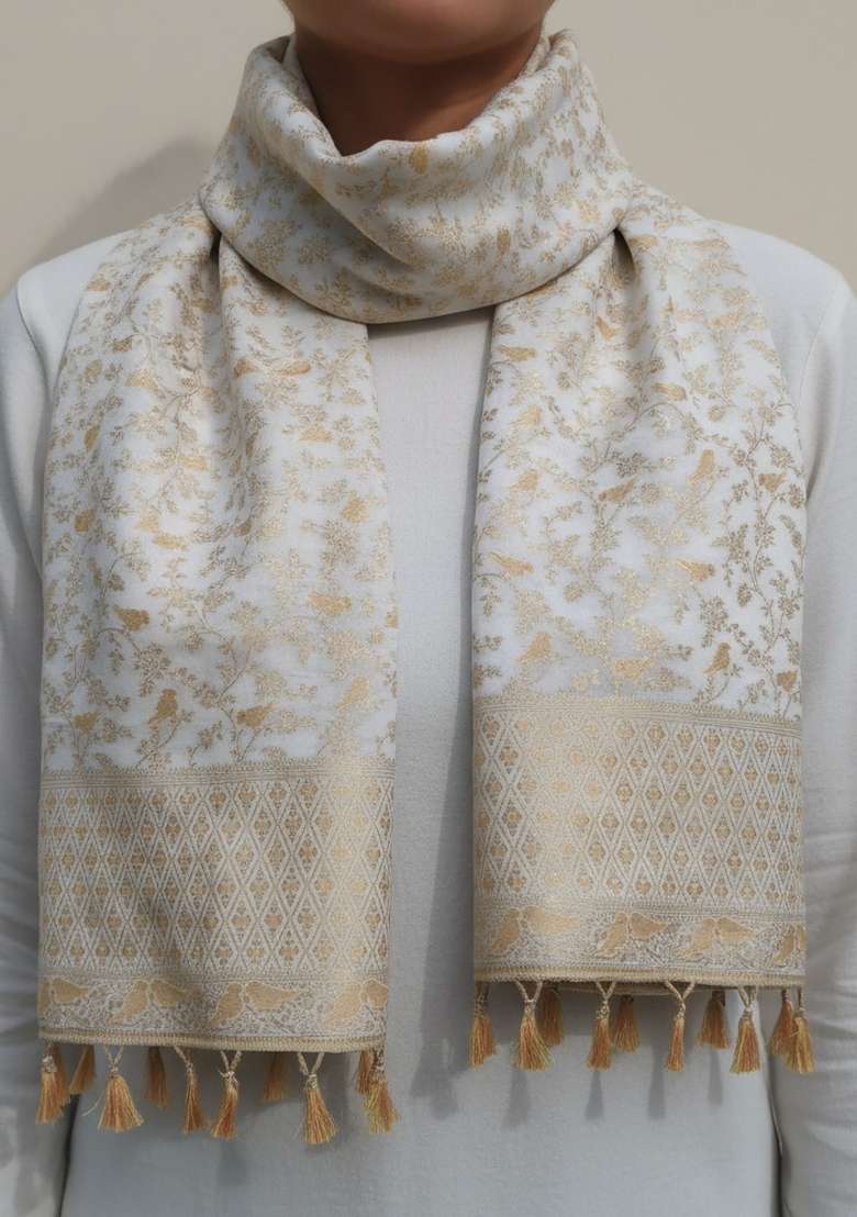 Cream Digital Print Blended Dupatta - Indya