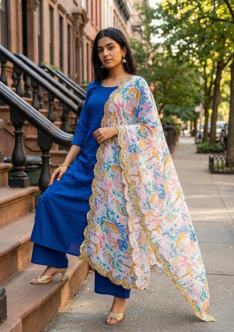 Pink Printed Georgette Dupatta - Indya