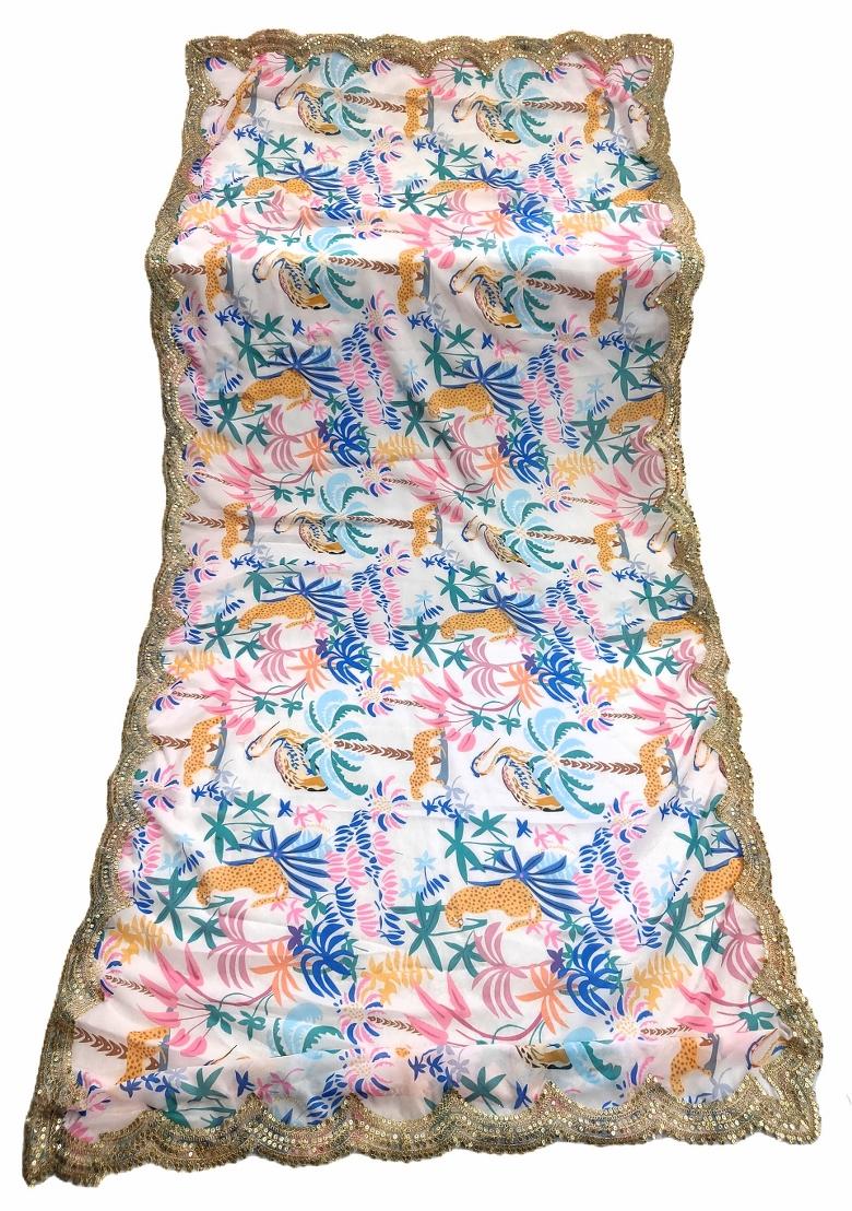 Pink Printed Georgette Dupatta - Indya